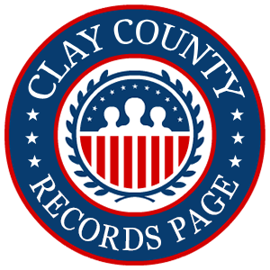 A round, red, white, and blue logo with the words 'Clay County Records Page' in relation to the state of Florida.